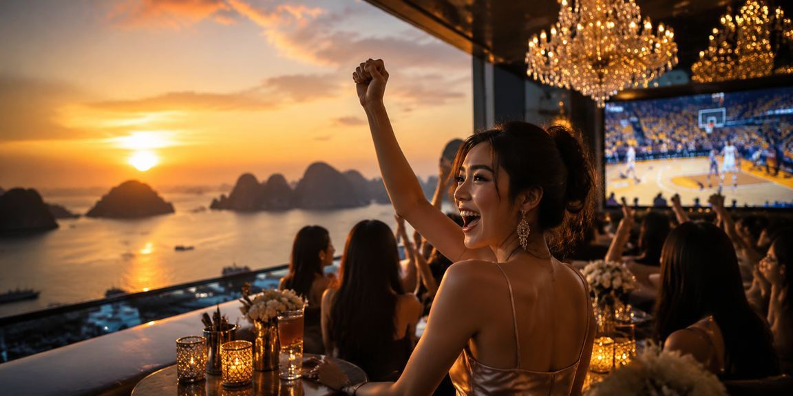 Người hâm mộ tại Vịnh Hạ Long xem bóng rổ và đặt cược tại chợ đêm